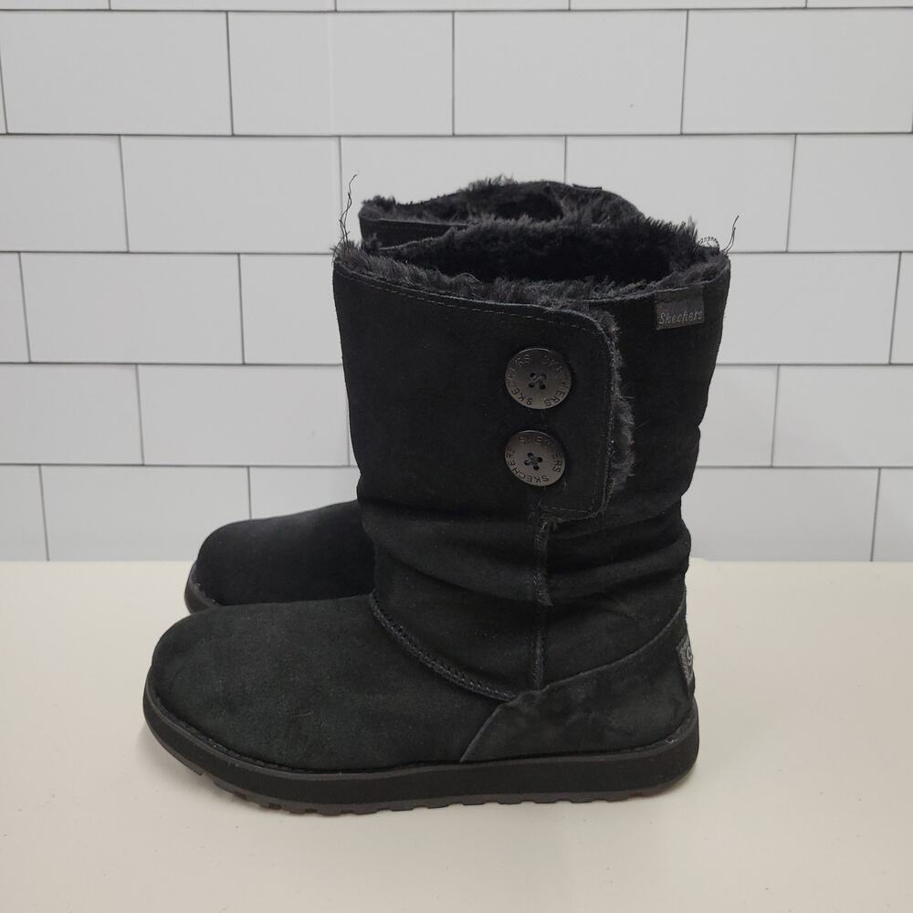 Skechers Australia Womens 9.5 Black Faux Fur Lined Suede Winter Boots